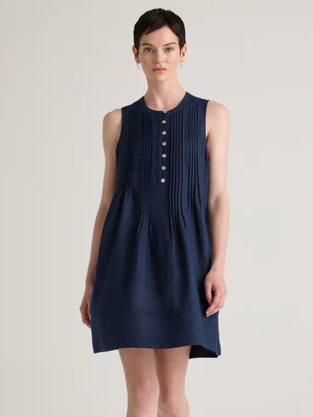 QUINCE European linen sleeveless swing dress in navy blue M